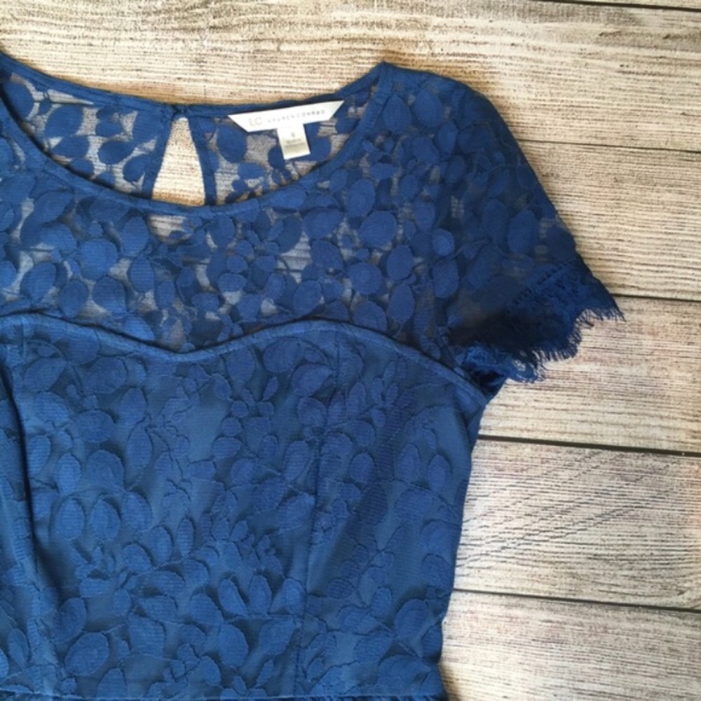 LC Lauren Conrad beautiful navy blue lace dress